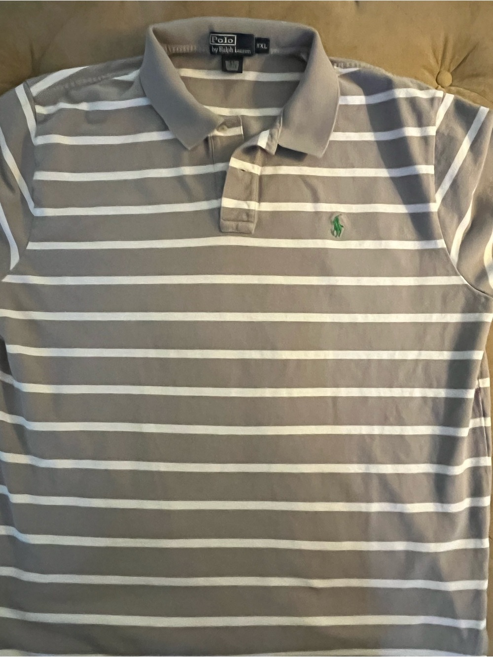Polo by Ralph Lauren Grey & White Striped Polo with Green Pony